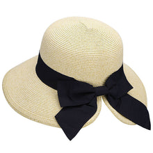 Load image into Gallery viewer, Women Straw Beach Hat Wide Brim Ponytail Bowknot