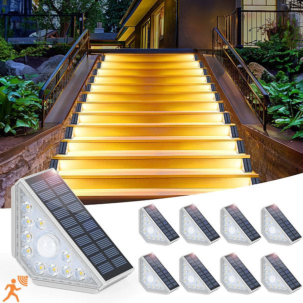 2 Pcs Outdoor Garden Motion Sensor Solar Stair Lights Porch Step Lights