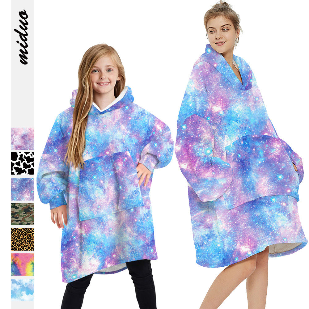 Adult Kids Winter Printed Oversize Hooded Blanket with Sleeve