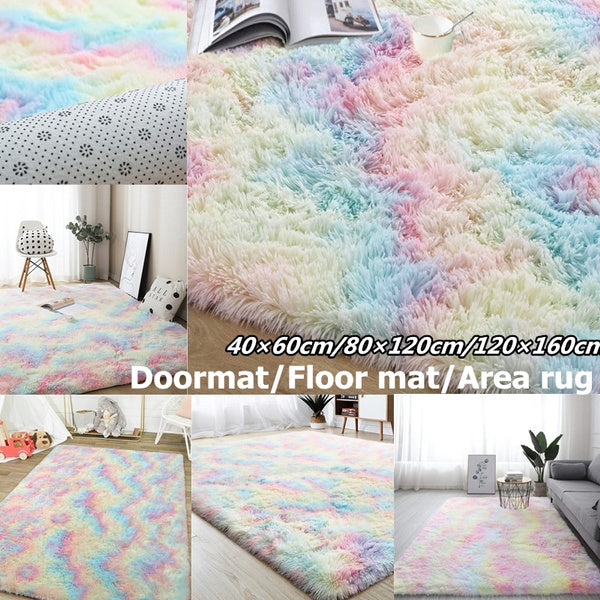 Rainbow Fluffy Rugs Nonslip Shaggy Area Rug Carpet Floor Mat
