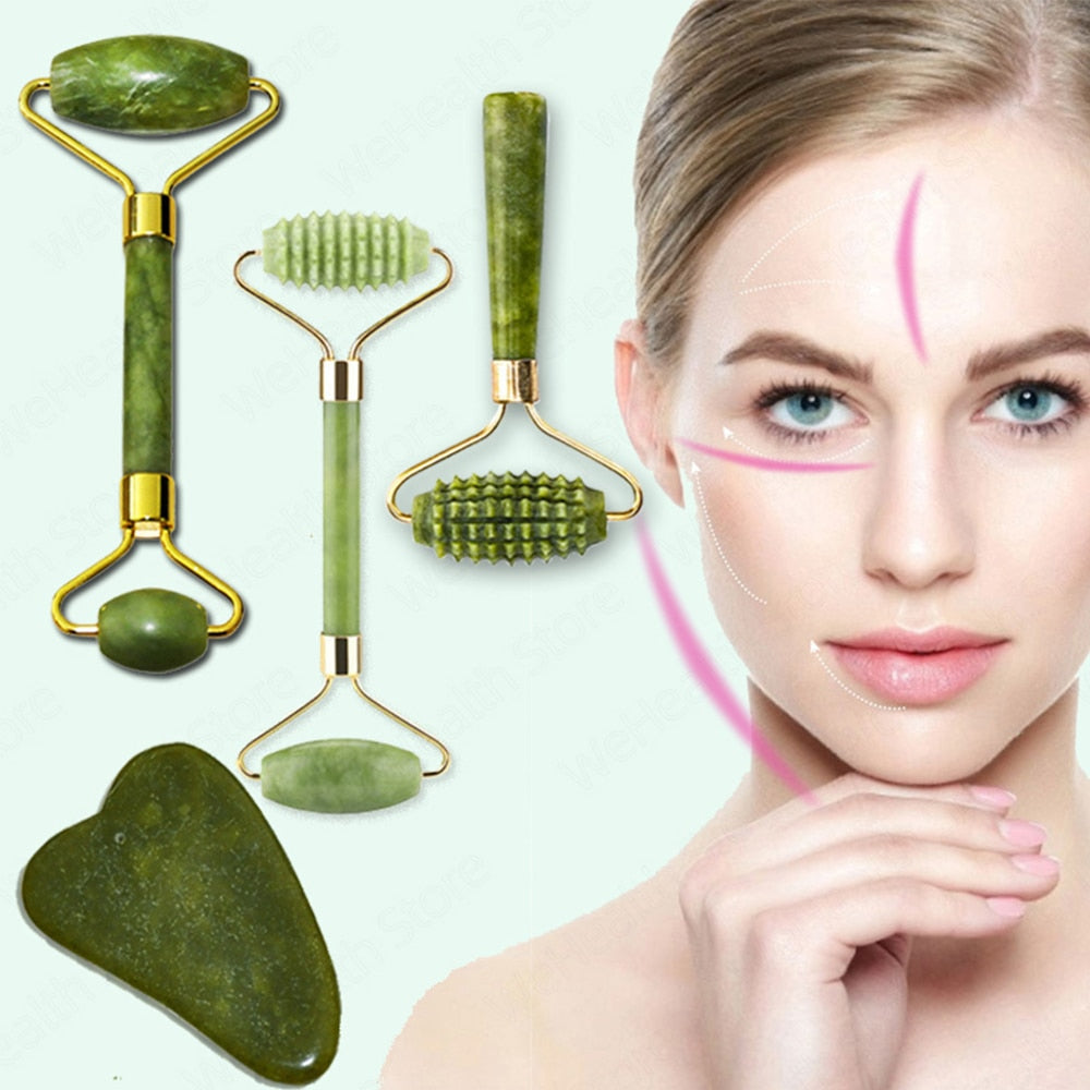 Natural Face Massager Guasha Roller Scraper Facial Skin Care Tools